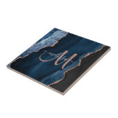 Chic Blue Roos Gold Agate Script Monogram aangepas Tegeltje (Zijkant)