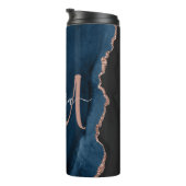 Chic Blue Roos Gold Agate Script Monogram aangepas Thermosbeker (Geroteerd rechts)