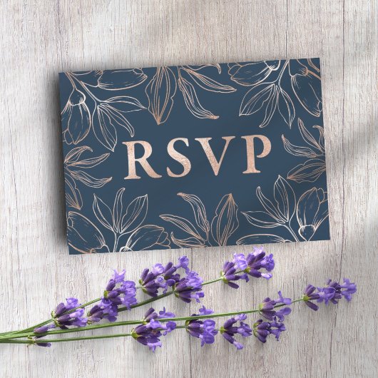 Chic Blue & Roos Gold Foliage RSVP QR code Trouwen