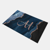 Chic Blue Roos Gold Glitter Agate Custom Monogram Deurmat (Schuin)