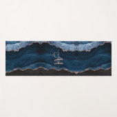 Chic Blue Roos Gold Glitter Agate Custom Monogram Yogamat (Voorkant (horizontaal))
