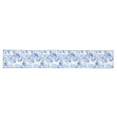 Chic Blue Roses Toile Floral Pattern Style Table Lange Tafelloper (Horizontaal)