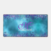 Chic Blue roze irdescent glitter monogram Bureaumat (Voorkant)