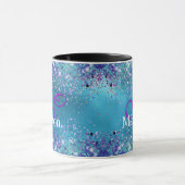 Chic Blue roze irdescent glitter monogram Mok (Midden)