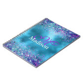 Chic Blue roze irdescent glitter monogram Notitieboek (Linkerzijde)