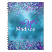 Chic Blue roze irdescent glitter monogram Notitieboek (Voorkant)