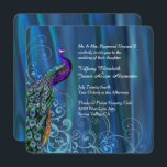 Chic Blue Satin et Faire-part de mariage Peacock<br><div class="desc">Elégant,  riche et bleu turquoise foncé satin à l'aspect carré faire-part de mariage,  avec de beaux graphismes d'un bleu clair fleuri,  et un paon coloré.  Le texte en blanc est prêt à être personnalisé pour votre jour de mariage. Produits correspondants disponibles.</div>