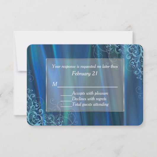Chic Blue Satin Weddenschap RSVP Kaartje (Voorkant)