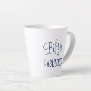 Chic Blue Script Fifty & FABULOUS! 50ste verjaarda Latte Mok