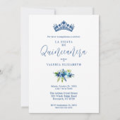 Chic Blue Shades Flowers & Foliage Princess Tiara  Kaart (Achterkant)