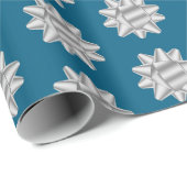 Chic Blue Silver Bows Glitter Kerstmis Cadeaupapier (Rol Hoek)