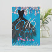 Chic Blue Silver druppelt zoet 16 Kaart (Staand voorkant)