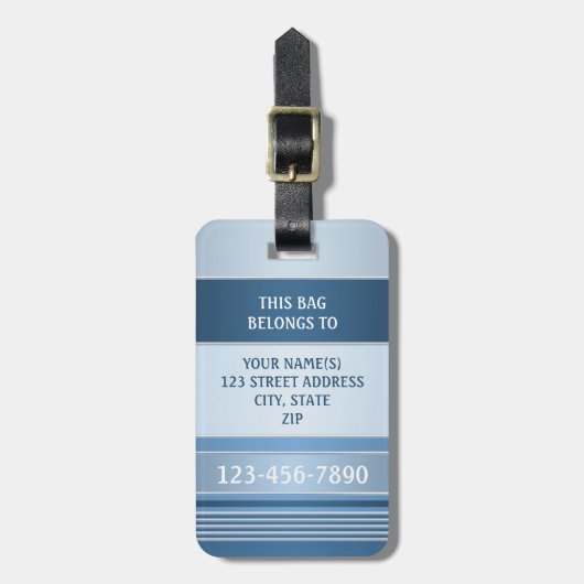 Chic Blue Silver Metallic Stripe Bagagelabel (Voorkant verticaal)