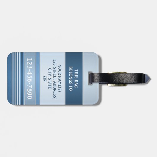 Chic Blue Silver Metallic Stripe Bagagelabel (Achterkant horizontaal)