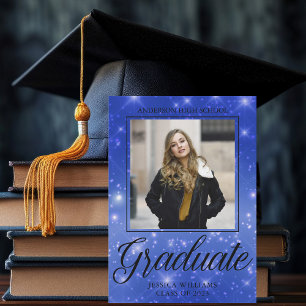 Chic Blue Sparkle Afstuderen Foto Afstuderen Aankondiging