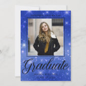 Chic Blue Sparkle Afstuderen Foto Afstuderen Aankondiging (Voorkant)