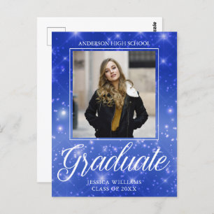 Chic Blue Sparkle Afstuderen Foto Afstuderen Briefkaart