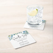 Chic Blue Spring Floral Bewaar de datum Vierkante Kartonnen Onderzetter (Insitu)