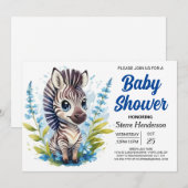Chic Blue Surprise Zebra Boy Baby shower Kaart (Voorkant / Achterkant)