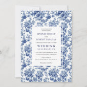 Chic Blue Toile de Jouy Elegant Wedding Invitation (Devant)