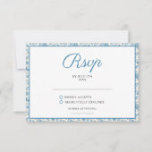 Chic Blue Toile de Jouy Floral Border Wedding RSVP Kaartje (Voorkant)