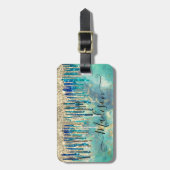 Chic blue turquoise Gold glitter druppelt monogram Bagagelabel (Voorkant verticaal)