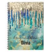 Chic blue turquoise Gold glitter druppelt monogram Notitieboek (Voorkant)