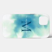 Chic Blue Waterverf Abstract Monogrammed Case-Mate iPhone Case (Achterkant (horizontaal))