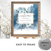 Chic Blue Waterverf Floral Wedding Welcome Sign Poster