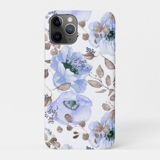 Chic Blue Waterverf Flowers iPhone Case (Achterkant)