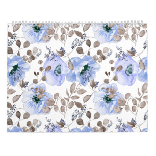 Chic Blue Waterverf Flowers Kalender