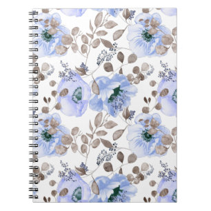 Chic Blue Waterverf Flowers Notitieboek