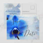 Chic Blue Waterverf Orchid Wedding Save Our Date Briefkaart (Voorkant / Achterkant)