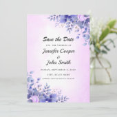 Chic Blue Waterverf roze rozen bruiloft Save The Date (Staand voorkant)