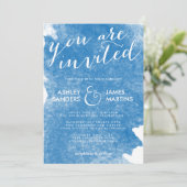 CHIC BLUE WATERVERF WEDDING INVITATION KAART (Staand voorkant)