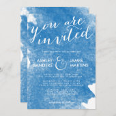 CHIC BLUE WATERVERF WEDDING INVITATION KAART (Voorkant / Achterkant)