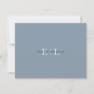 Chic Blue Wedding Monogram Note Kaart Notitiekaartje