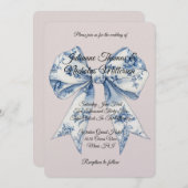 Chic Blue White Bow Blush Pink Wedding Kaart (Voorkant / Achterkant)