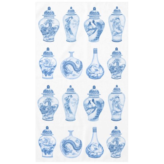 Chic Blue White Chinoiserie Porcelain Ginger Jars Tafelkleed (Voorkant)