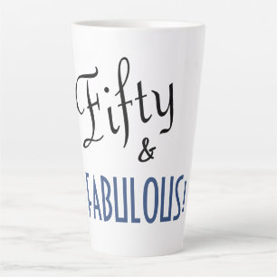 Chic Blue & White Fifty & FABULOUS! 50ste verjaard Latte Mok