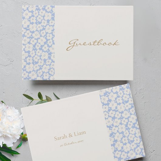 Chic Blue & White Floral Daisy Mariage livre d'hôt