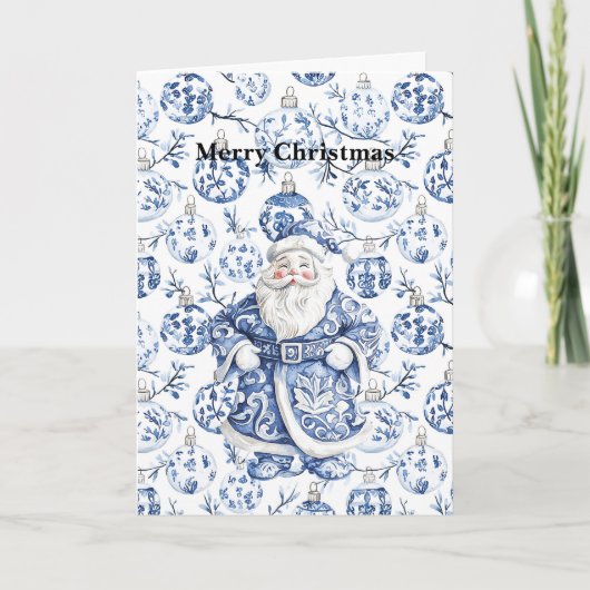 Chic Blue White Kerstman Kaart (Voorkant)