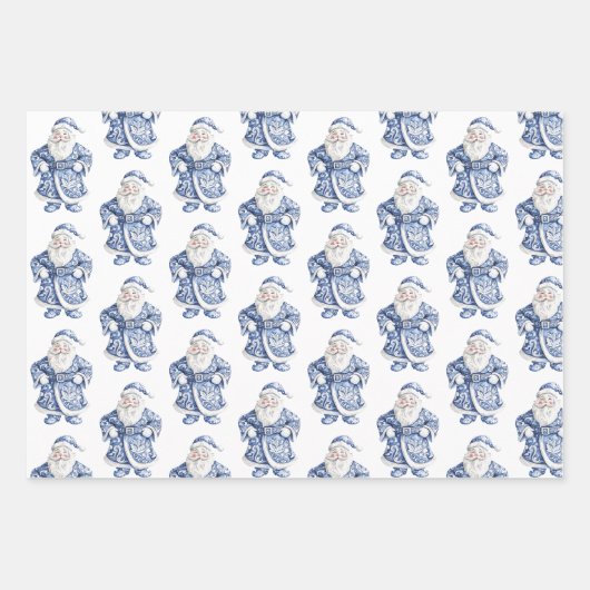 Chic Blue White Snowman Kerstman Inpakpapier Vel (Voorkant 2)