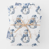 Chic Blue White Snowman Kerstman Inpakpapier Vel (In situ)