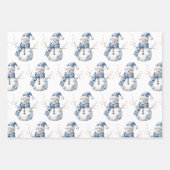 Chic Blue White Snowman Kerstman Inpakpapier Vel (Voorkant)