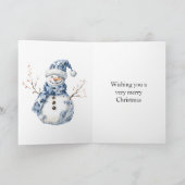 Chic Blue White Snowman Kerstmis Kaart (Binnen)