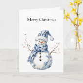 Chic Blue White Snowman Kerstmis Kaart (Gele Bloem)