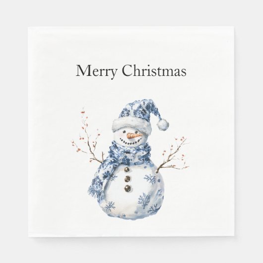 Chic Blue White Snowman Kerstmis Servet (Voorkant)