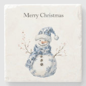 Chic Blue White Snowman Kerstmis Stenen Onderzetter (Voorkant)