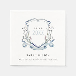 Chic Blue Wildflower Waterverf Crest Afstuderen Servet